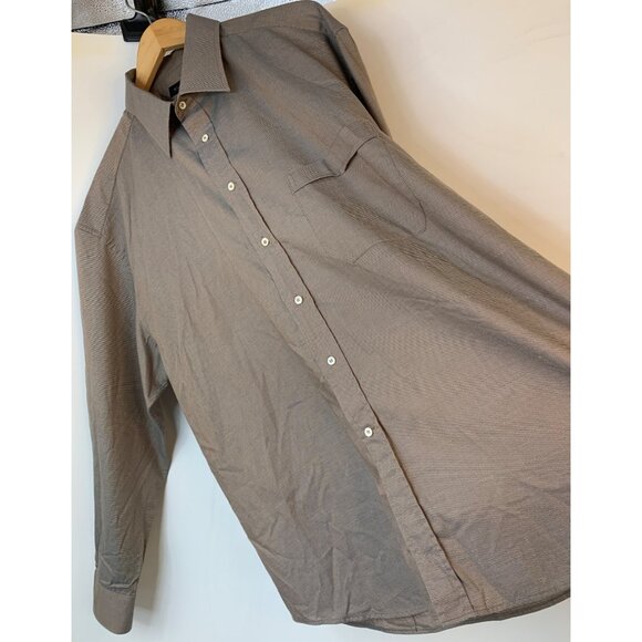 Canali Mens Brown Micro Check Button-Down Shirt 17.75 Neck Italy Cotton 10021 - Picture 2 of 8